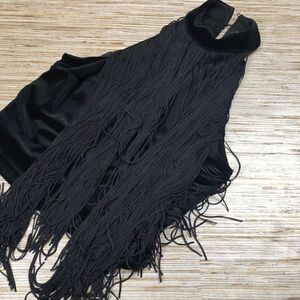 M-233 Berksha special edition Women's velvet fringe high neck evening top BLK XS